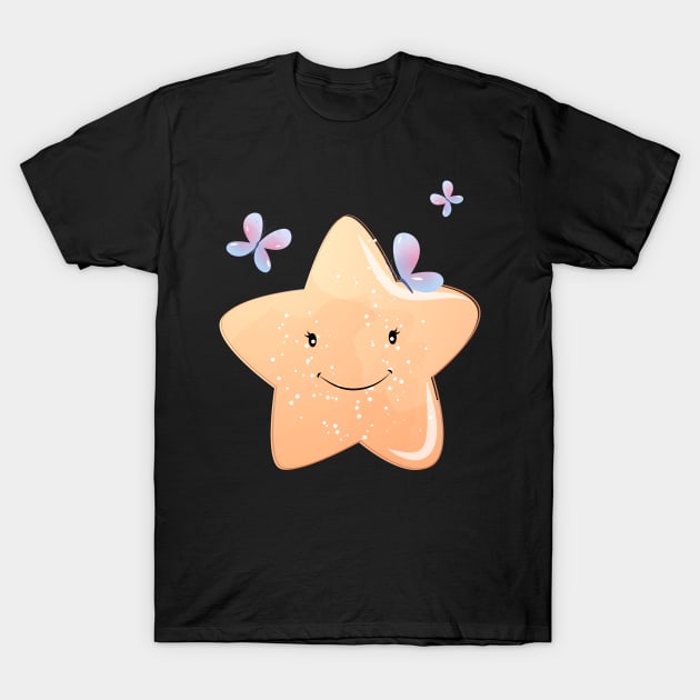 Cute kawaii star with butterflies T-Shirt by ARTBYHM